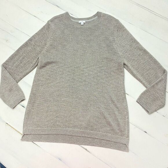 J Jill Zinc Shimmer Gray Gold Crew Neck Pullover Knit Sweater Women's Large - Picture 1 of 12